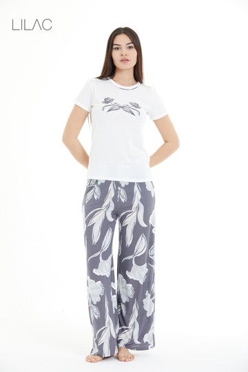 Çiçek Desenli %100 Viscon Pijama Takım LLC-0009 V2