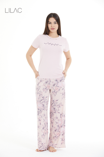 Çiçek Desenli %100 Viscon Pijama Takım LLC-0009 V3