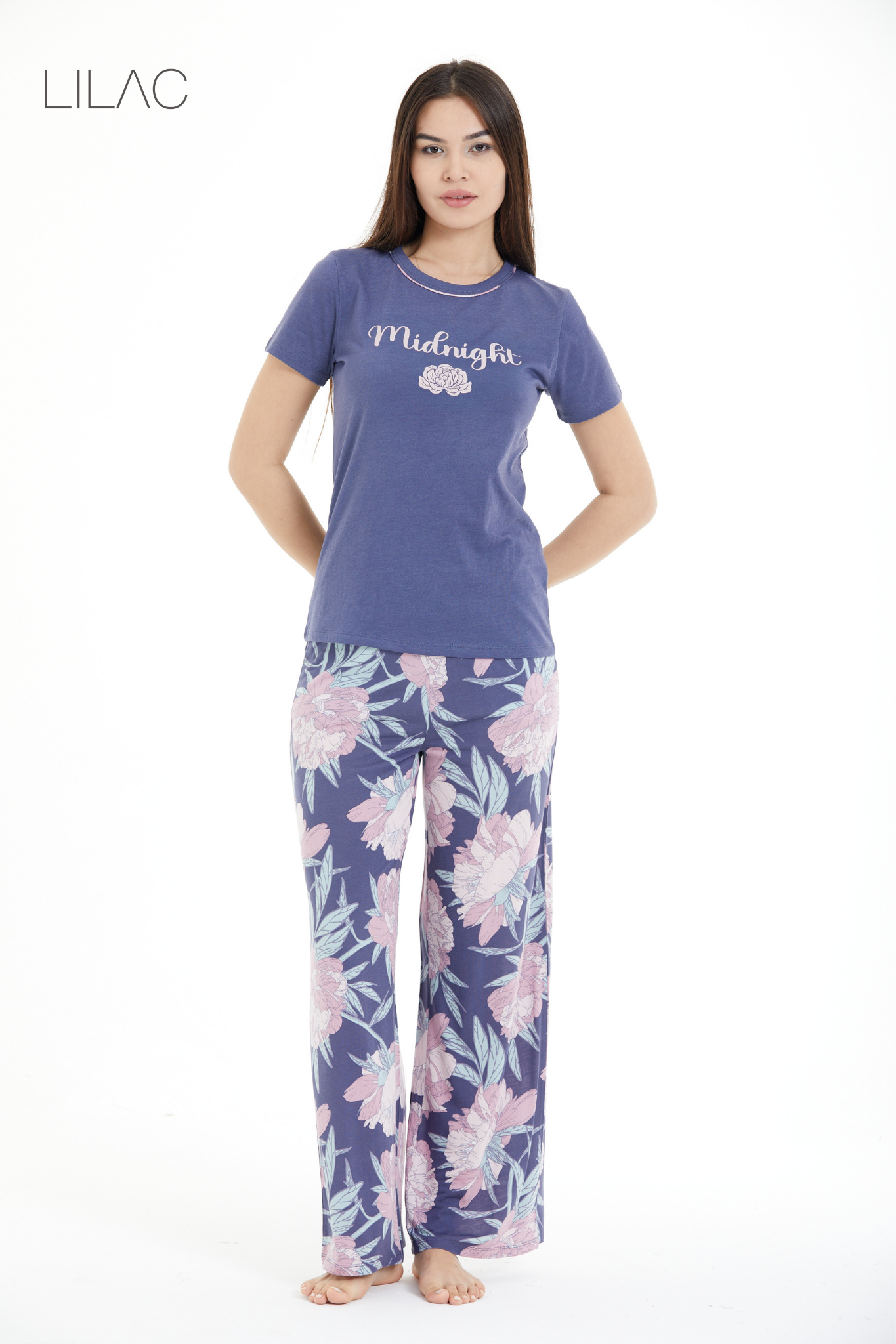 Çiçek Desenli %100 Viscon Pijama Takım LLC-0009 V5