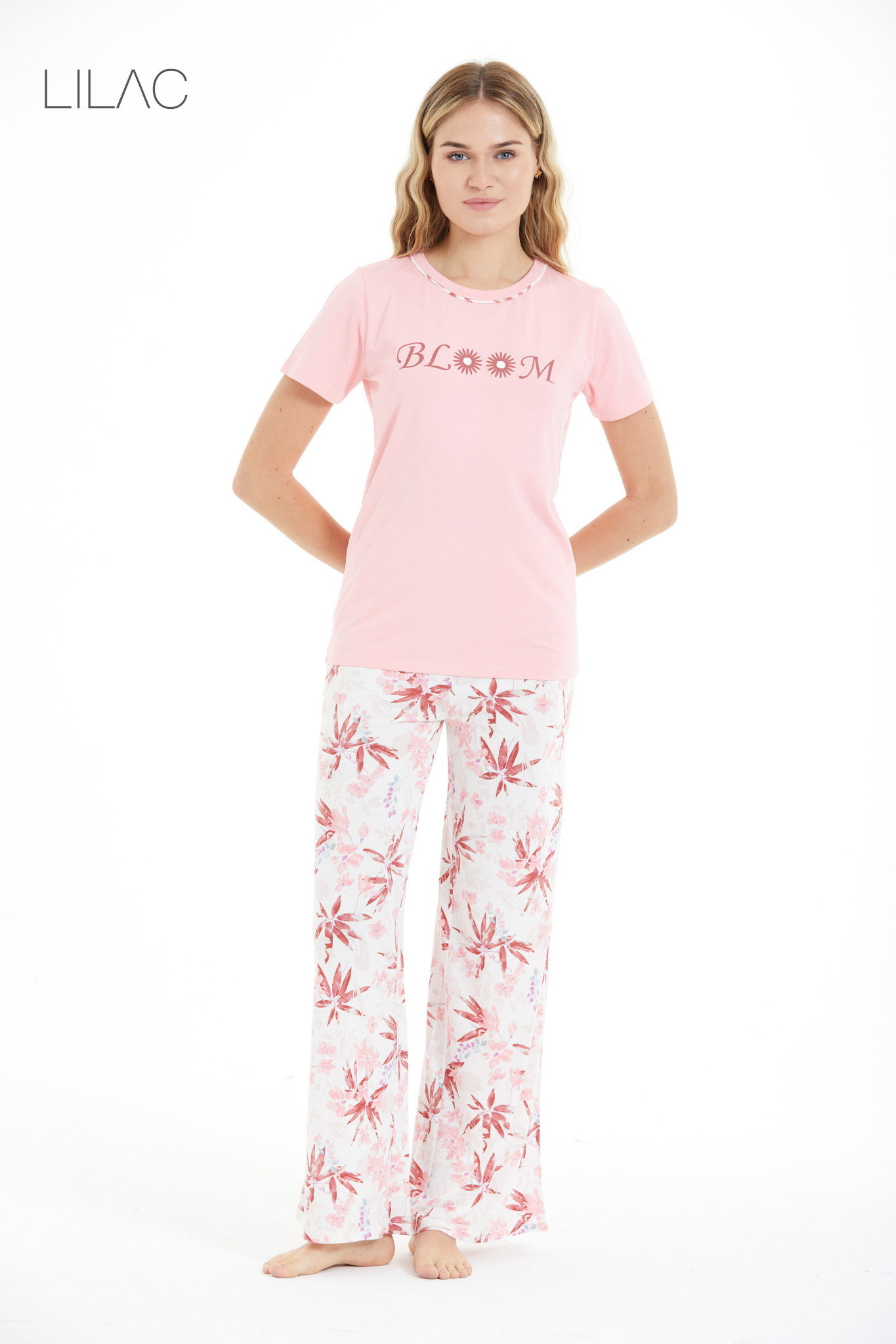 Çiçek Desenli %100 Viscon Pijama Takım LLC-0009 V6