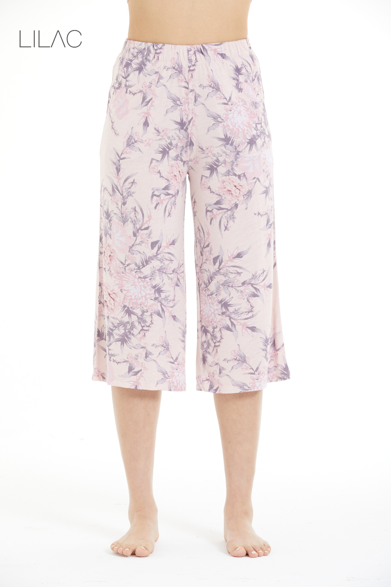 Comfortable Floral Print 100% Viscose Capri Pants LLC-0010 V3