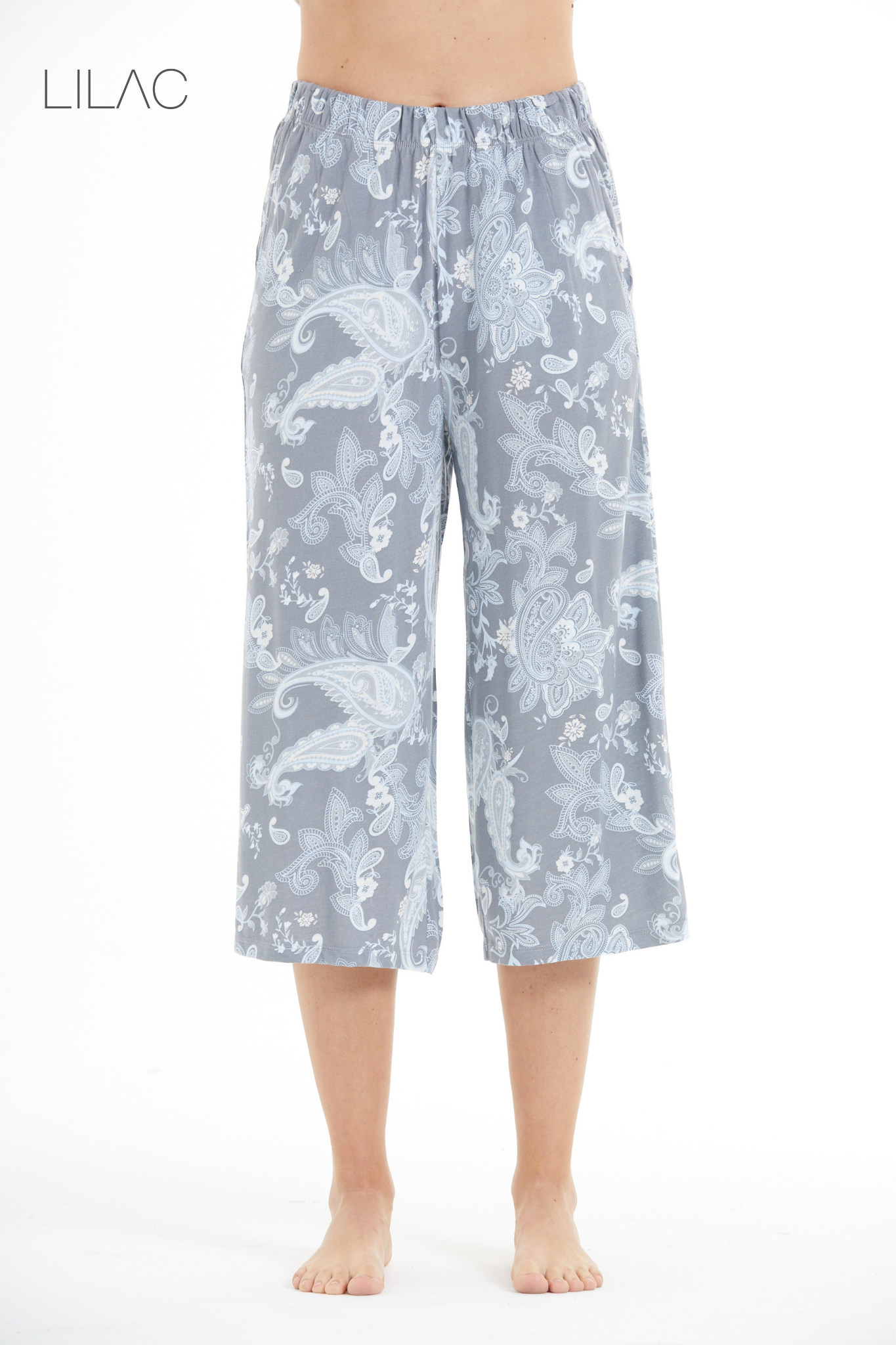 Comfortable Floral Print 100% Viscose Capri Pants LLC-0010 V4