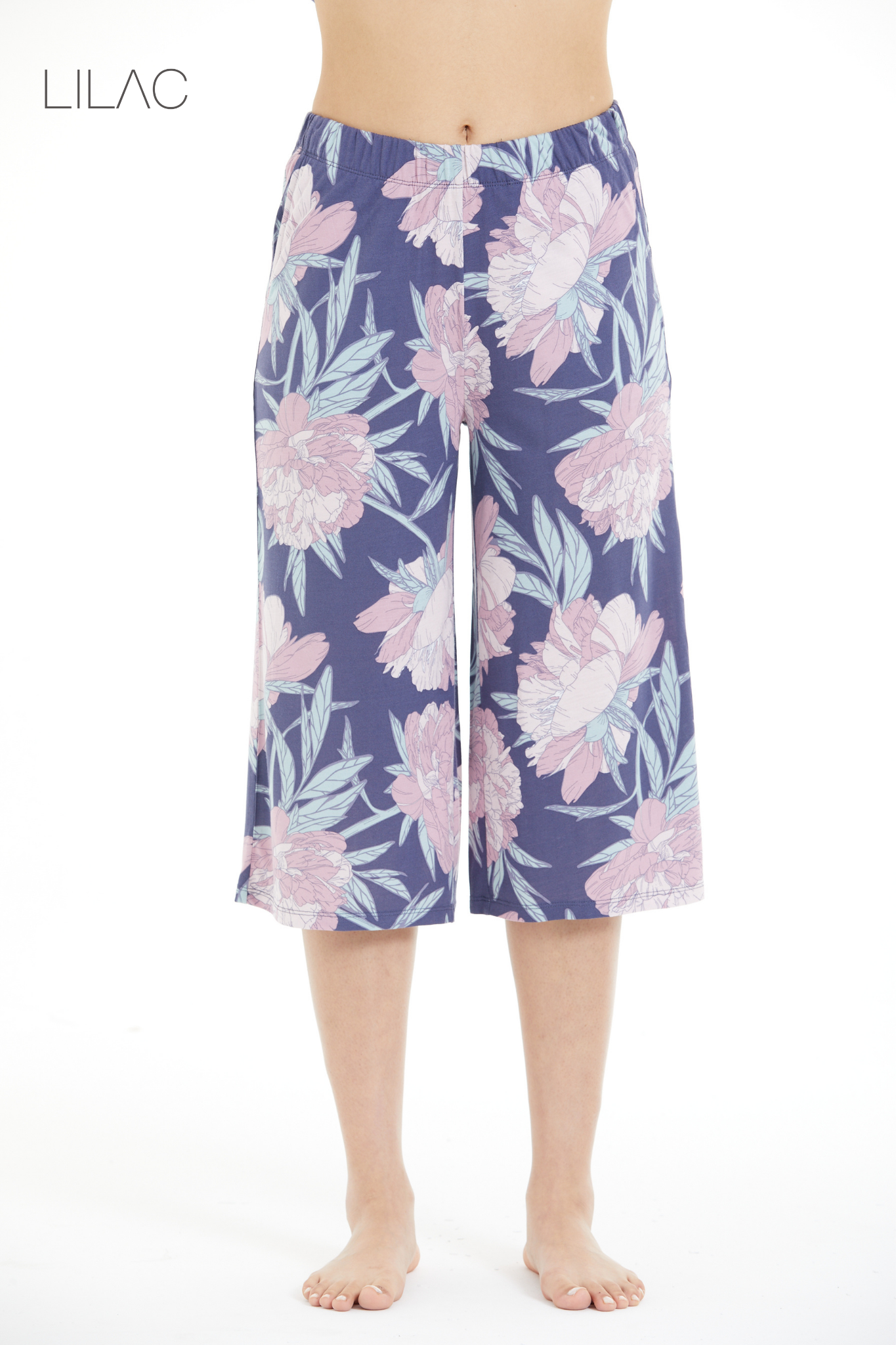 Comfortable Floral Print 100% Viscose Capri Pants LLC-0010 V5