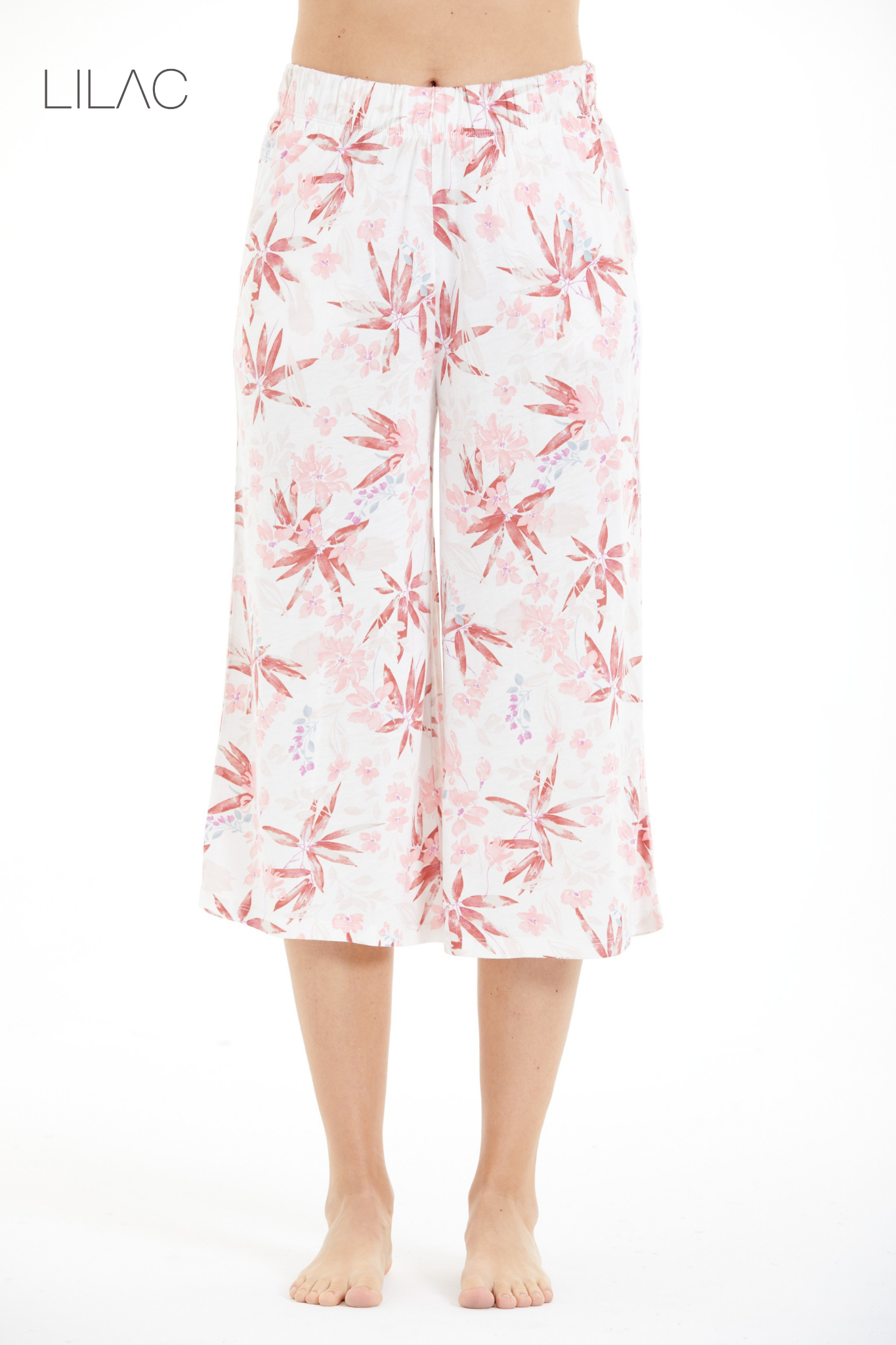 Comfortable Floral Patterned 100% Viscose Capri Pants LLC-0010 V6