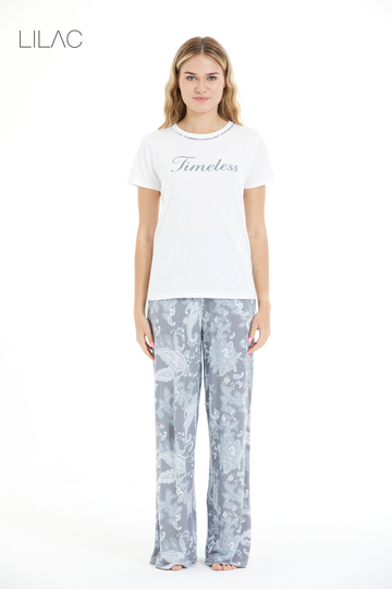 Çiçek Desenli %100 Viscon Pijama Takım LLC-0009 V4