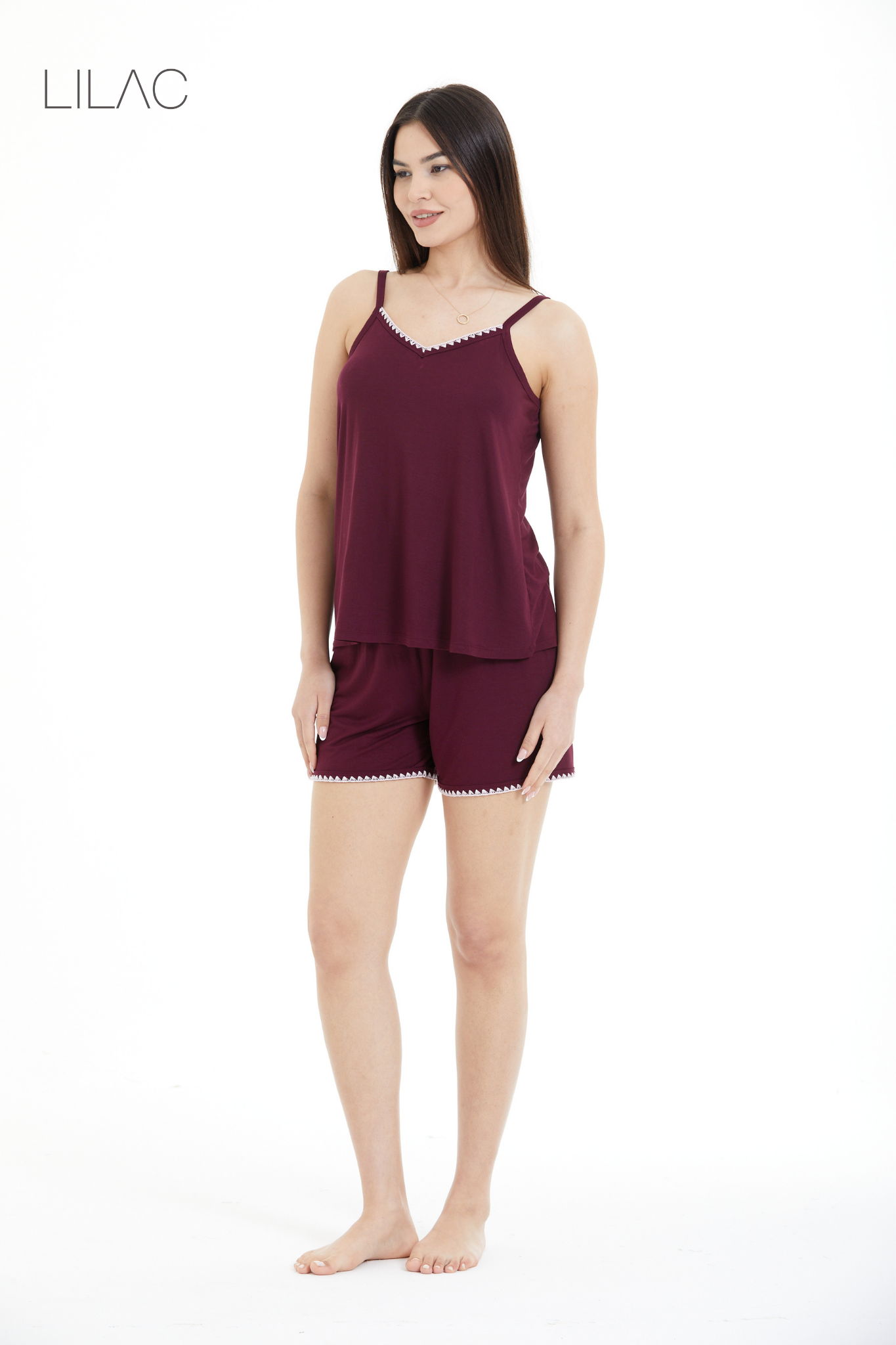 Women's Shepherd Stitch Detailed Shorts Set LLC-0020 V4