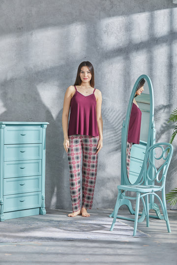 Çoban Dikiş Detaylı Ekose Pijama Takımı LLC-0014
