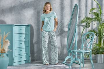 Çiçek Desenli %100 Viscon Pijama Takım LLC-0009 V1