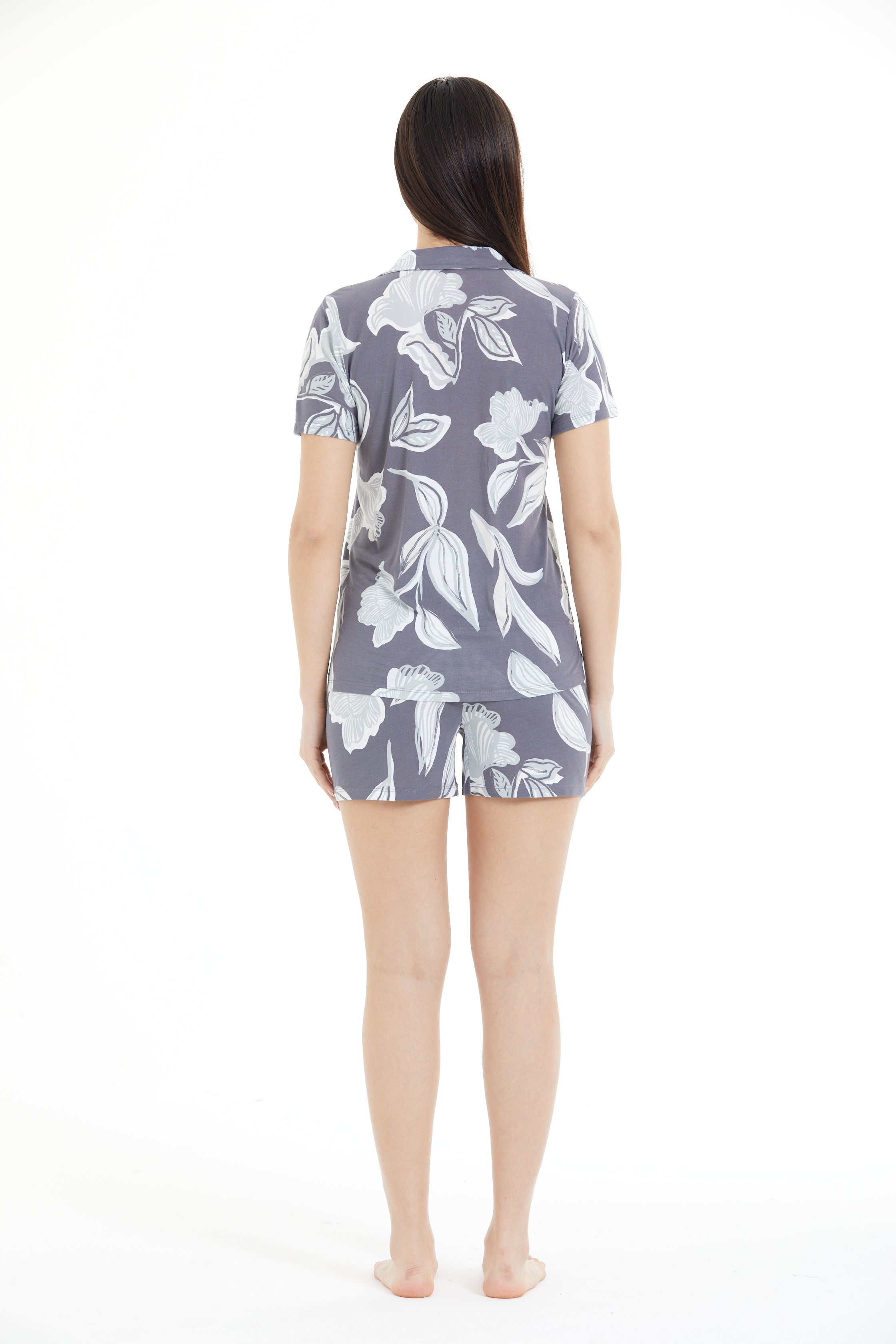 Shirt Collar Floral Pattern Viscose Shorts Set LLC-0012 V1