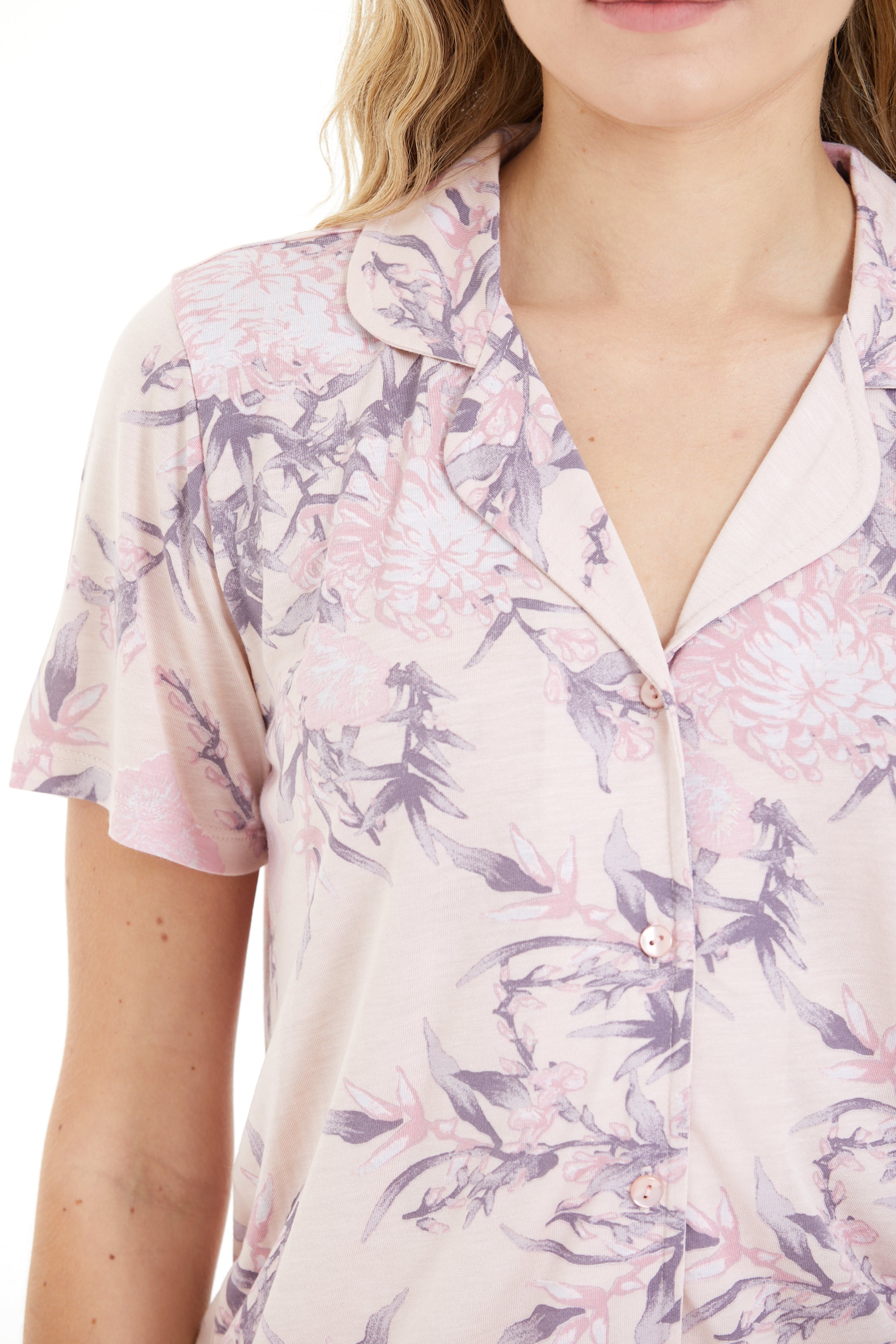 Shirt Collar Floral Pattern Viscose Short Set LLC-0012 V2