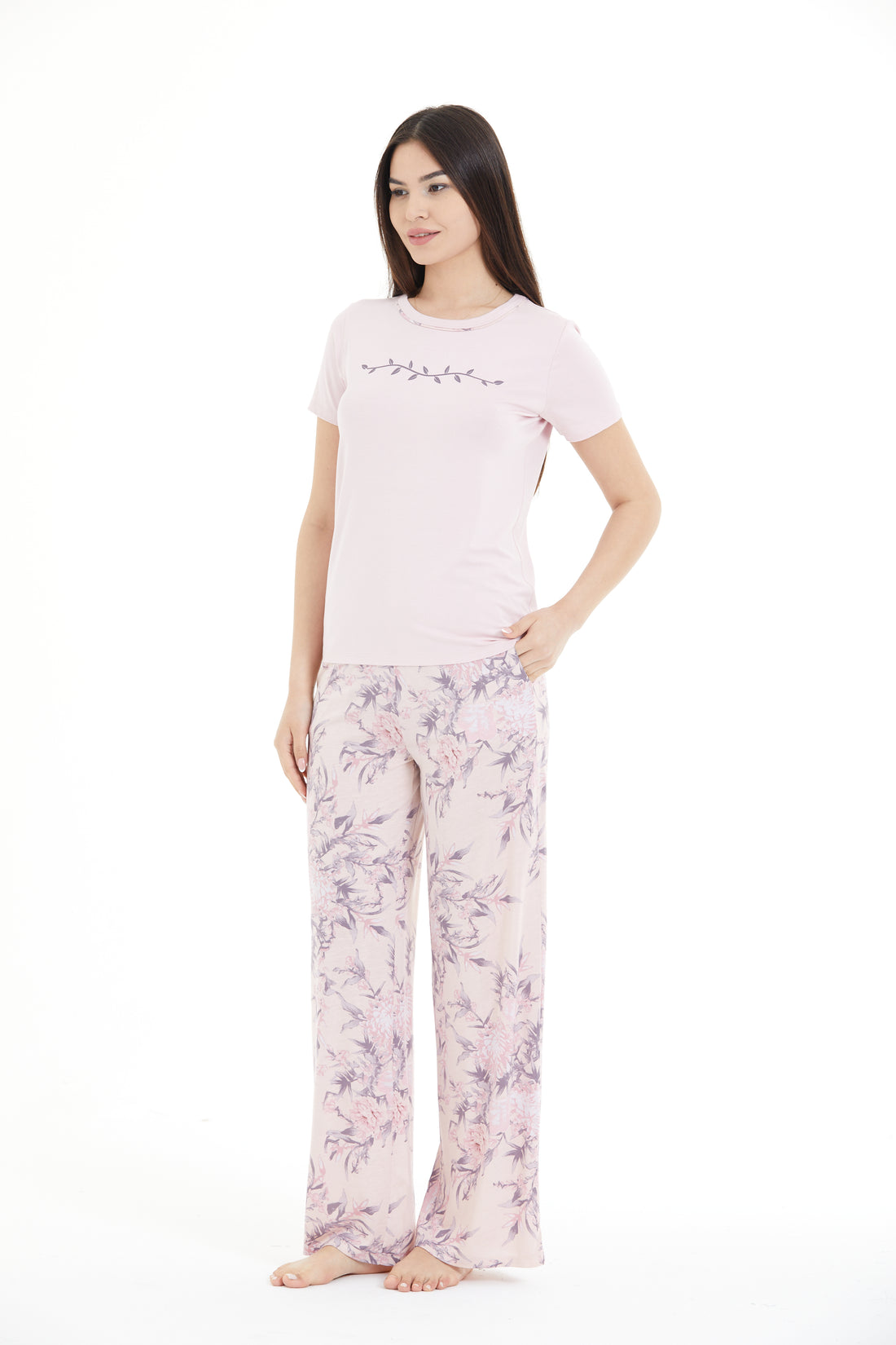 Çiçek Desenli %100 Viscon Pijama Takım LLC-0009 V3