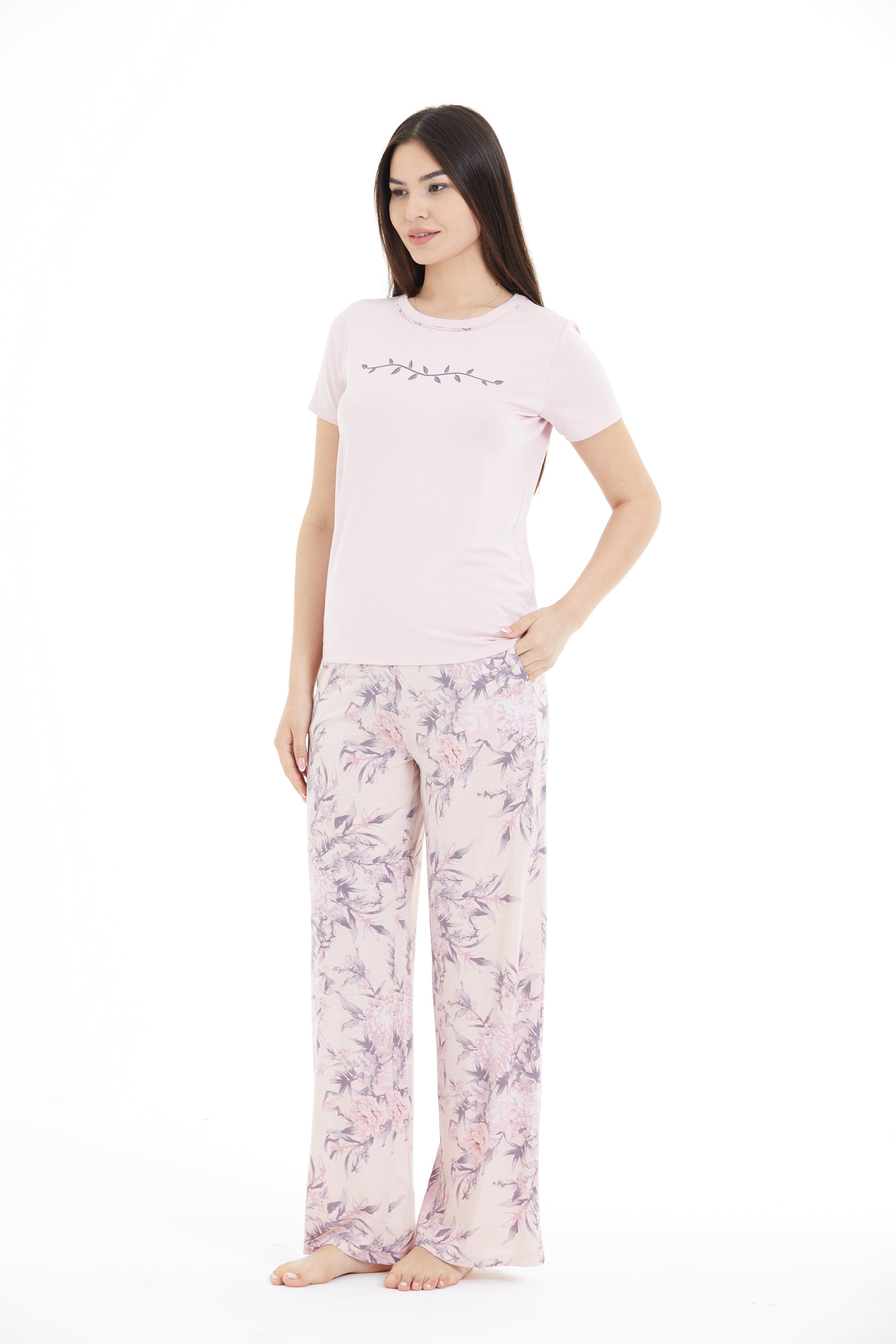 Çiçek Desenli %100 Viscon Pijama Takım LLC-0009 V3