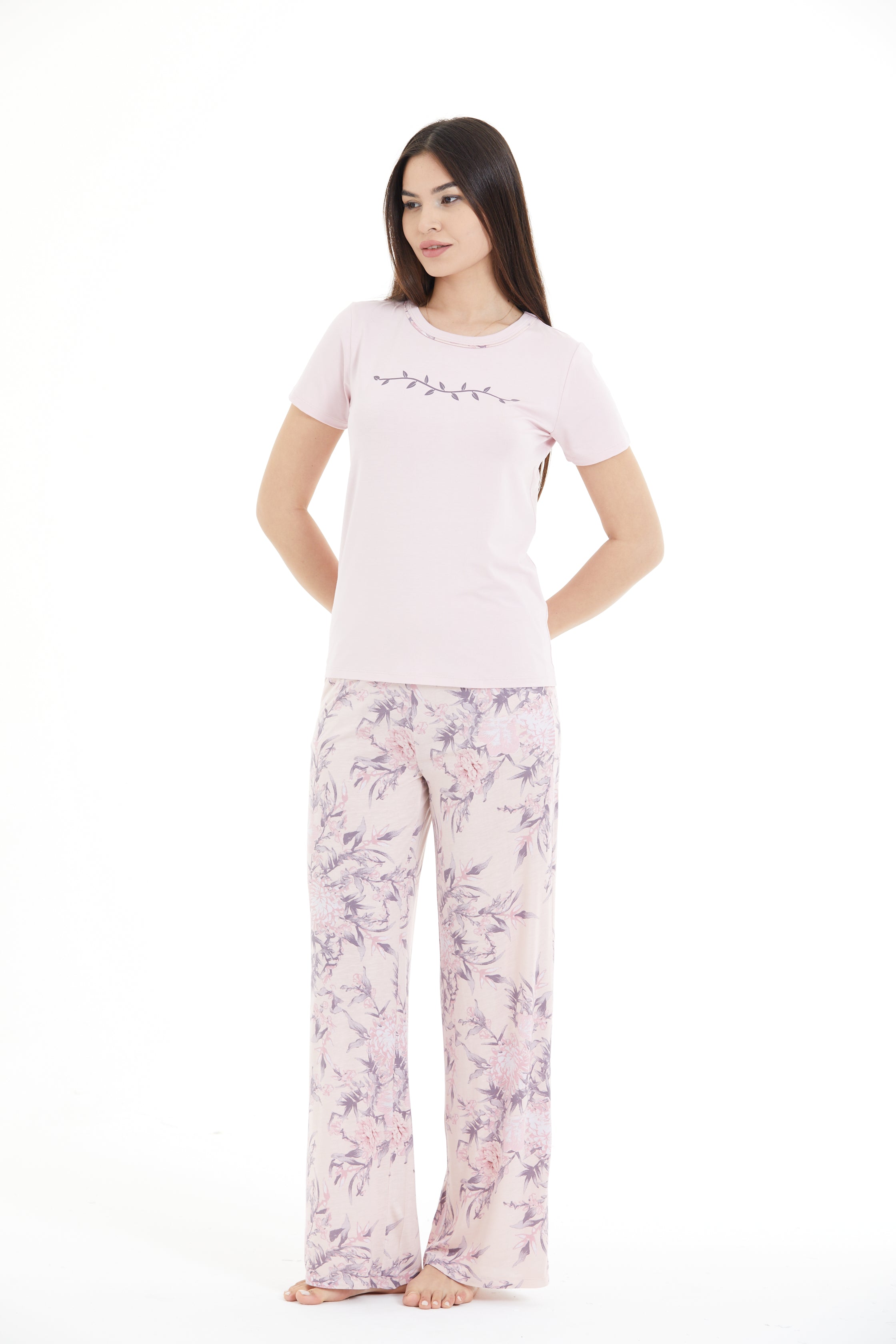 Çiçek Desenli %100 Viscon Pijama Takım LLC-0009 V3