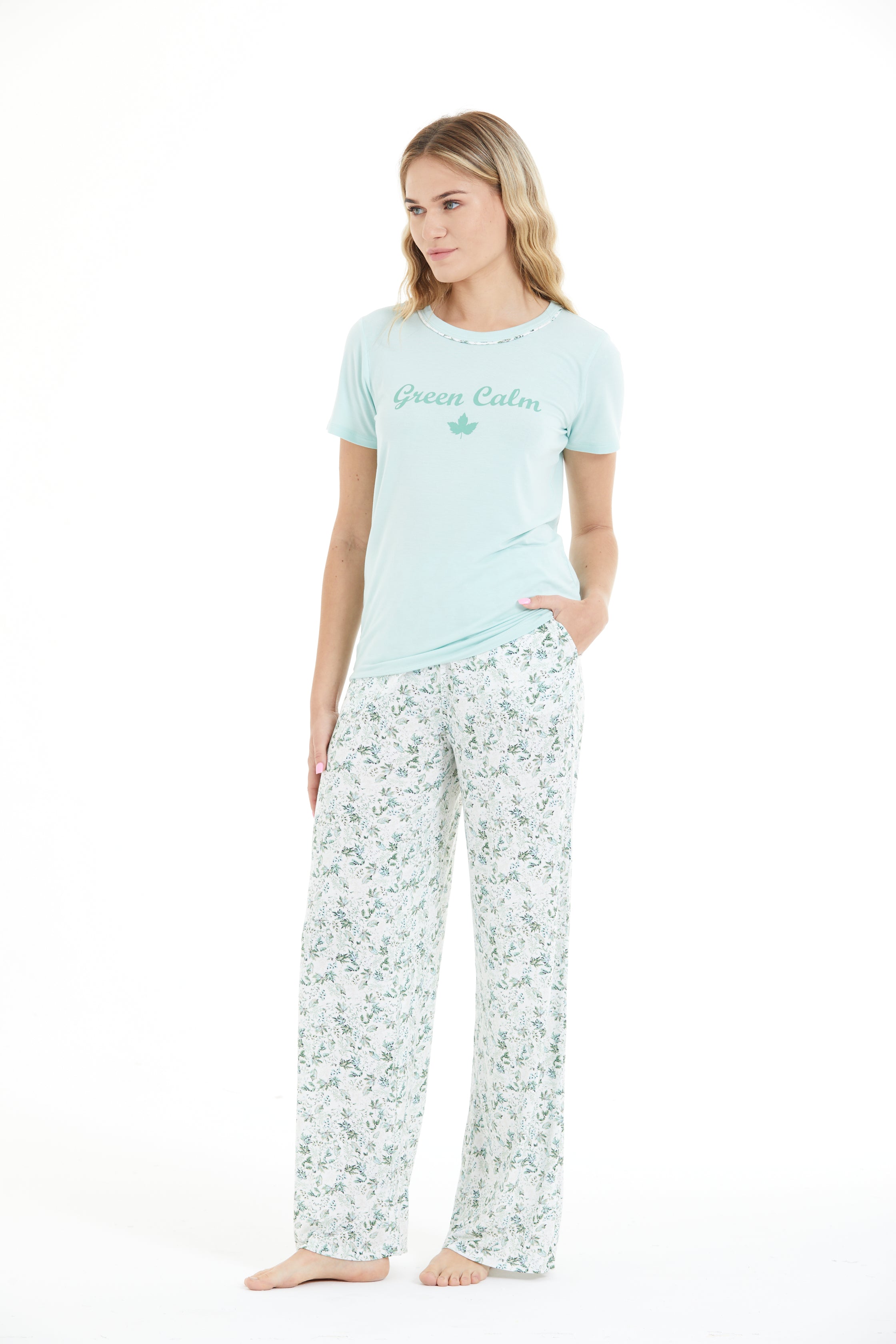Çiçek Desenli %100 Viscon Pijama Takım LLC-0009 V1