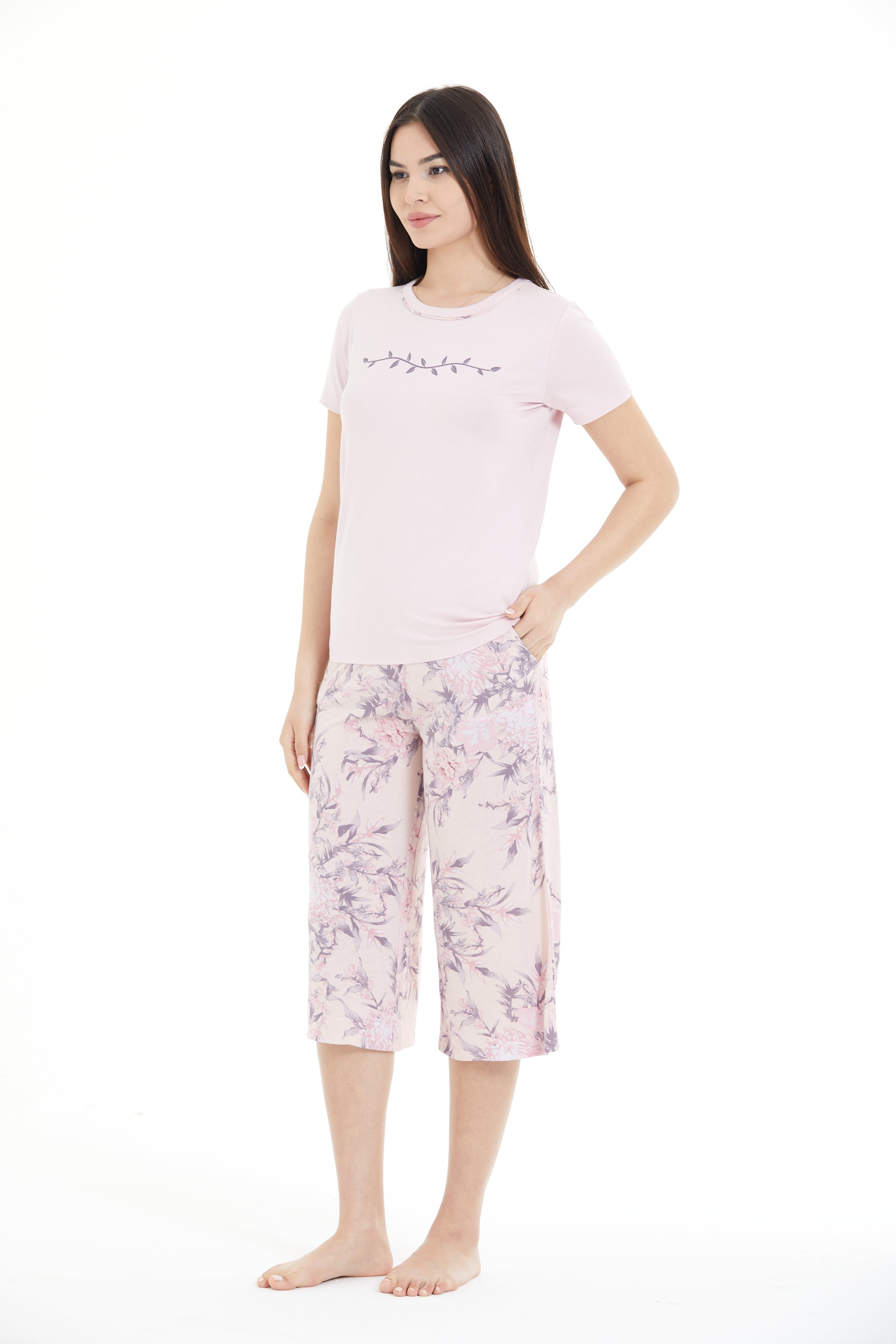 Floral Patterned 100% Viscose Capri Set LLC-0008 V3