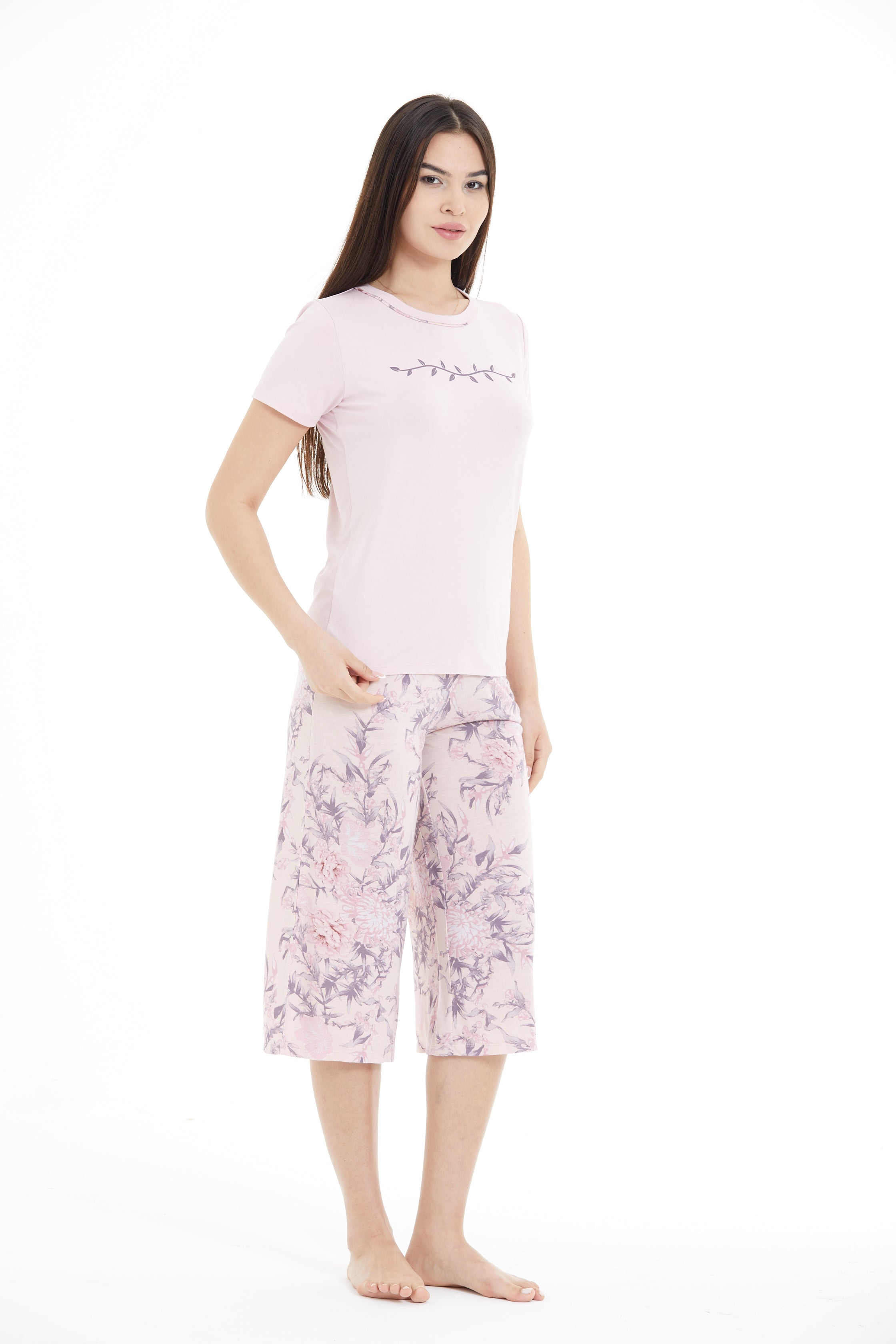 Floral Patterned 100% Viscose Capri Set LLC-0008 V3