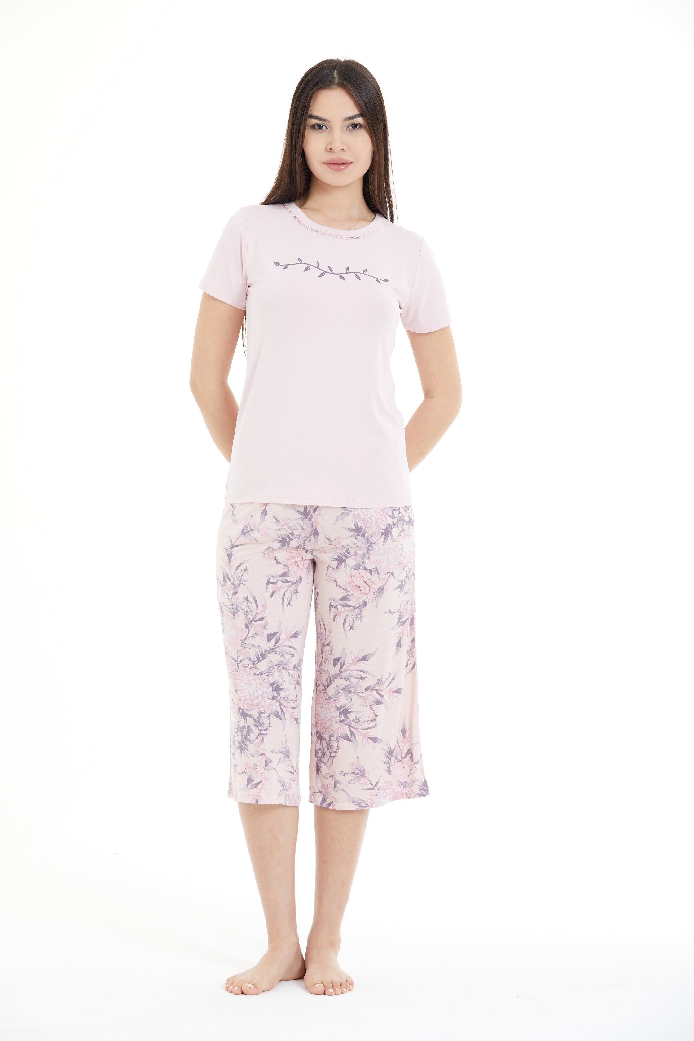 Floral Patterned 100% Viscose Capri Set LLC-0008 V3