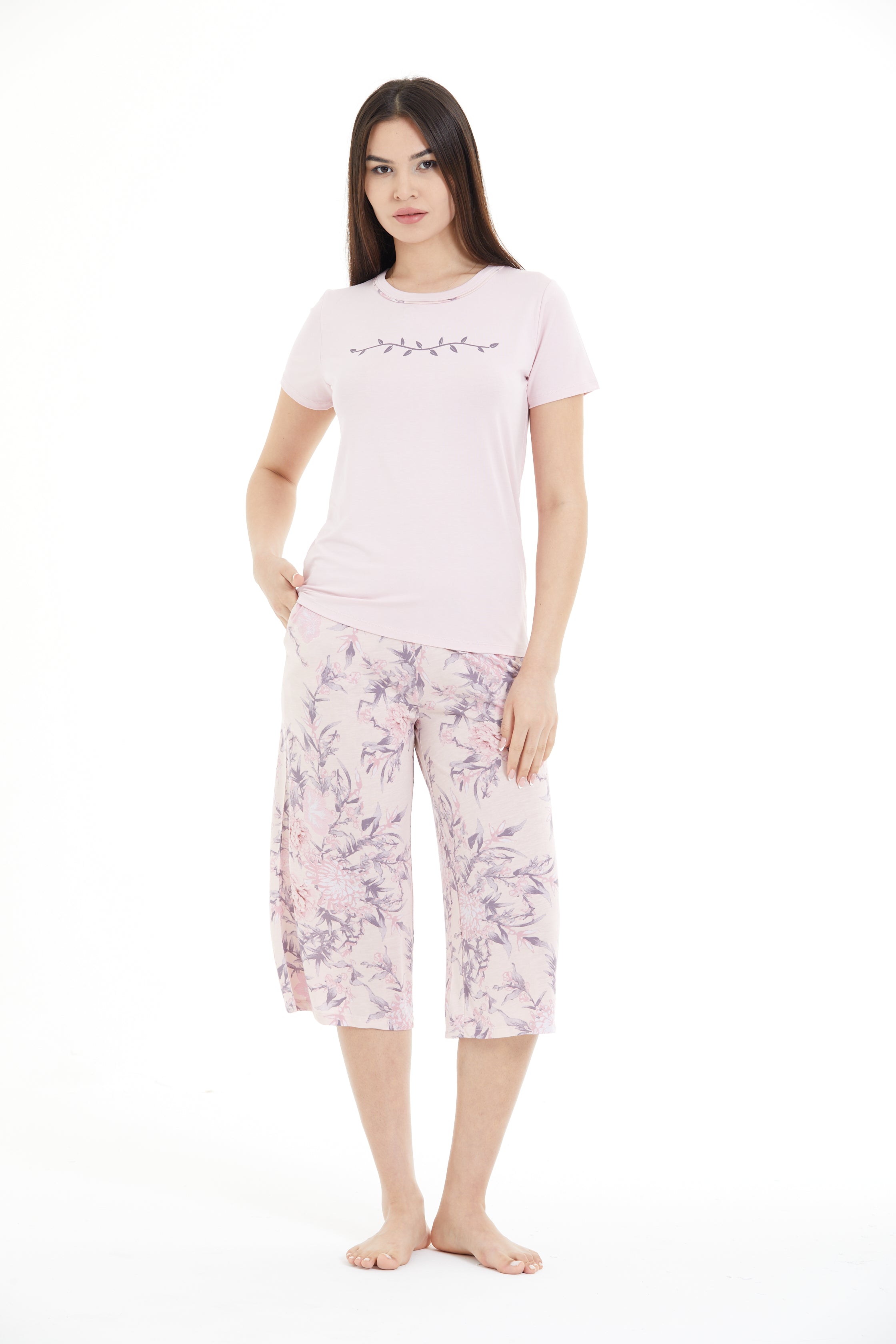 Floral Patterned 100% Viscose Capri Set LLC-0008 V3
