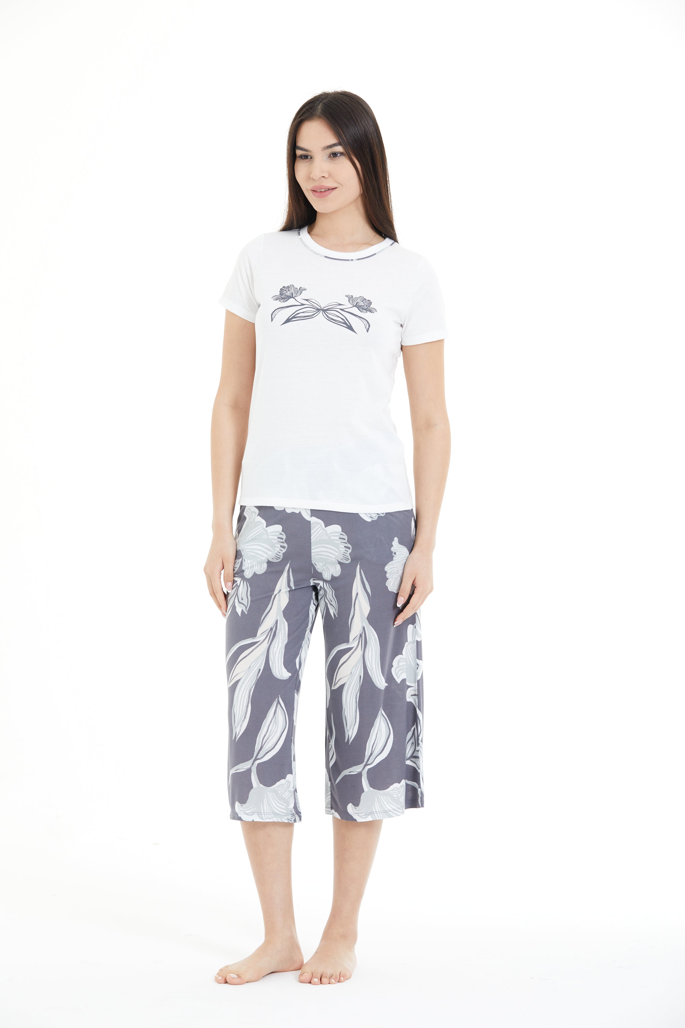 Floral Print 100% Viscose Capri Set LLC-0008 V2