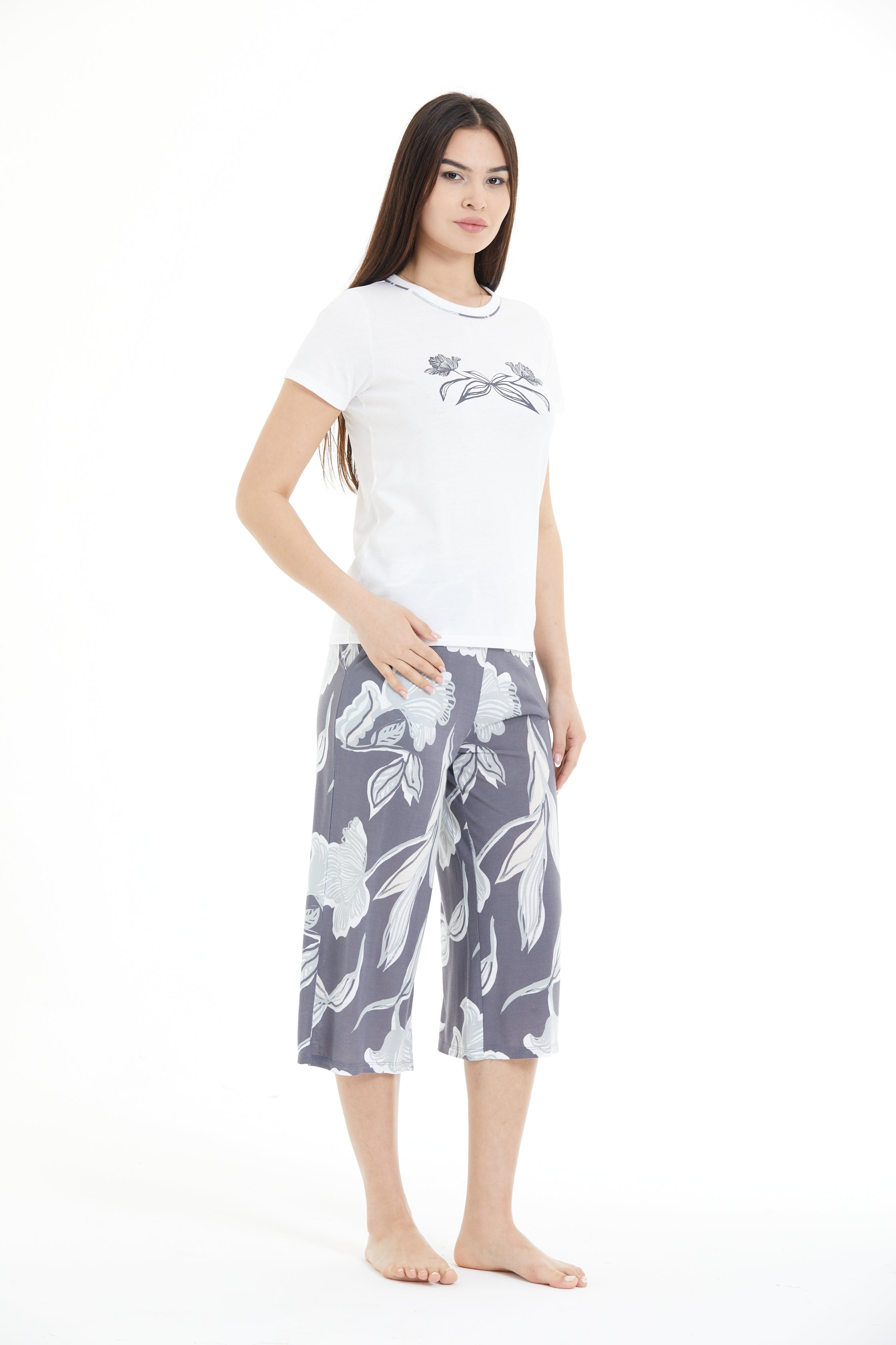 Floral Print 100% Viscose Capri Set LLC-0008 V2