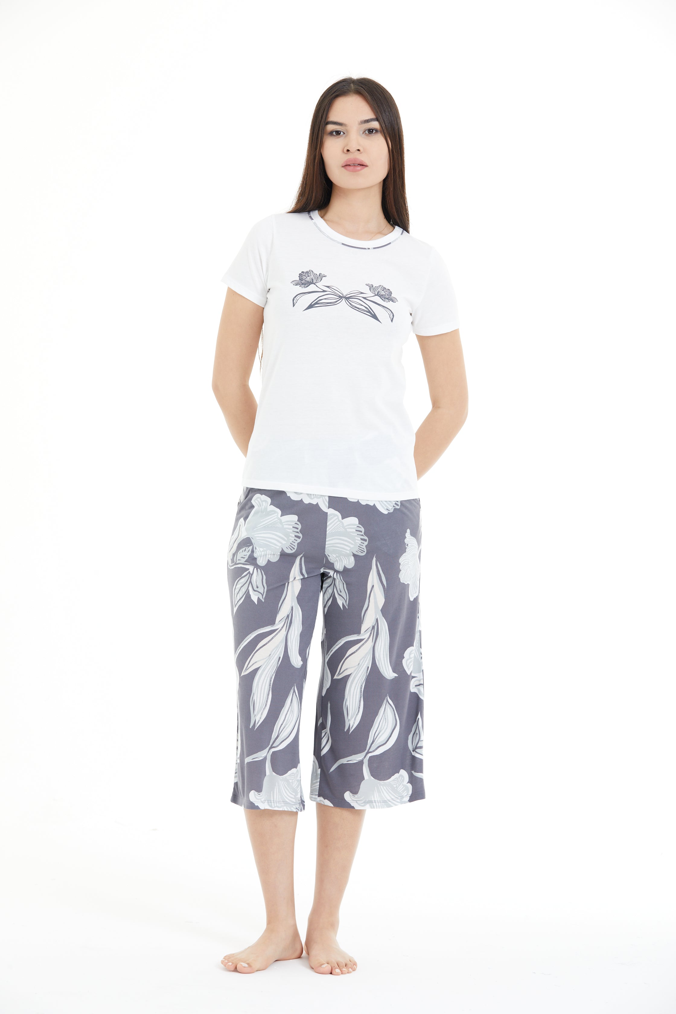 Floral Print 100% Viscose Capri Set LLC-0008 V2