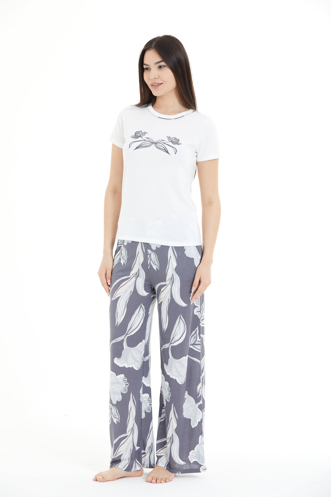 Çiçek Desenli %100 Viscon Pijama Takım LLC-0009 V2