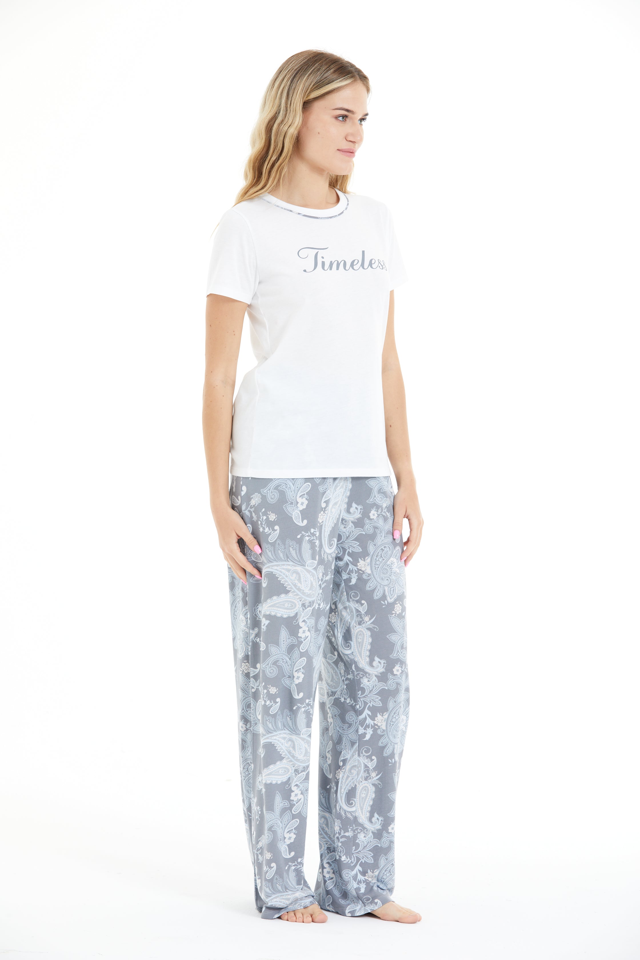Çiçek Desenli %100 Viscon Pijama Takım LLC-0009 V4