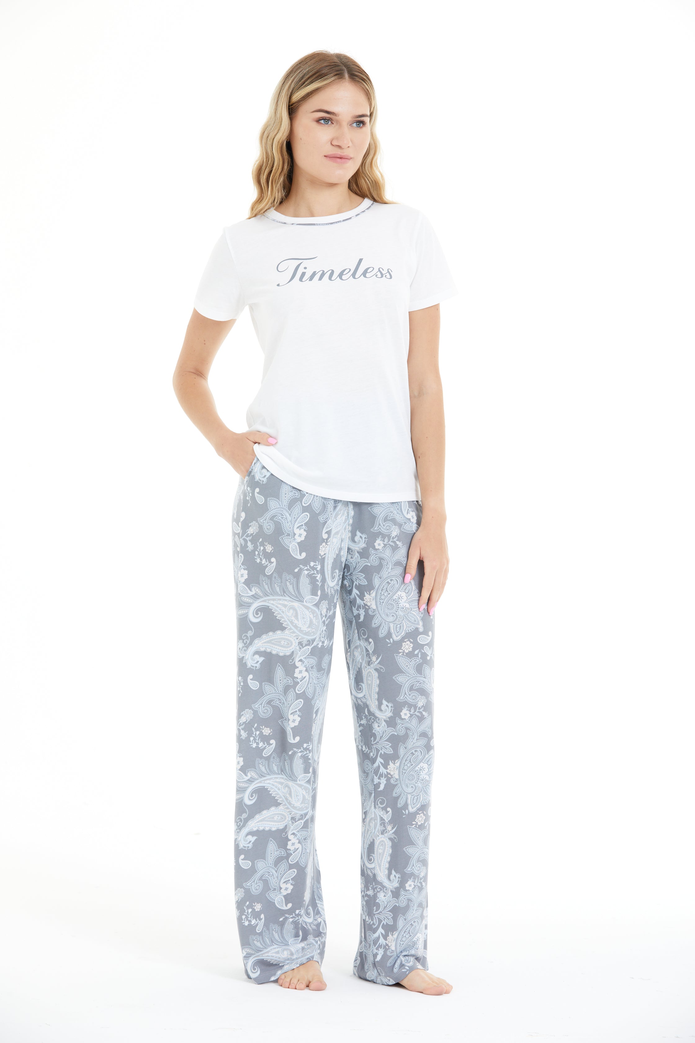 Çiçek Desenli %100 Viscon Pijama Takım LLC-0009 V4