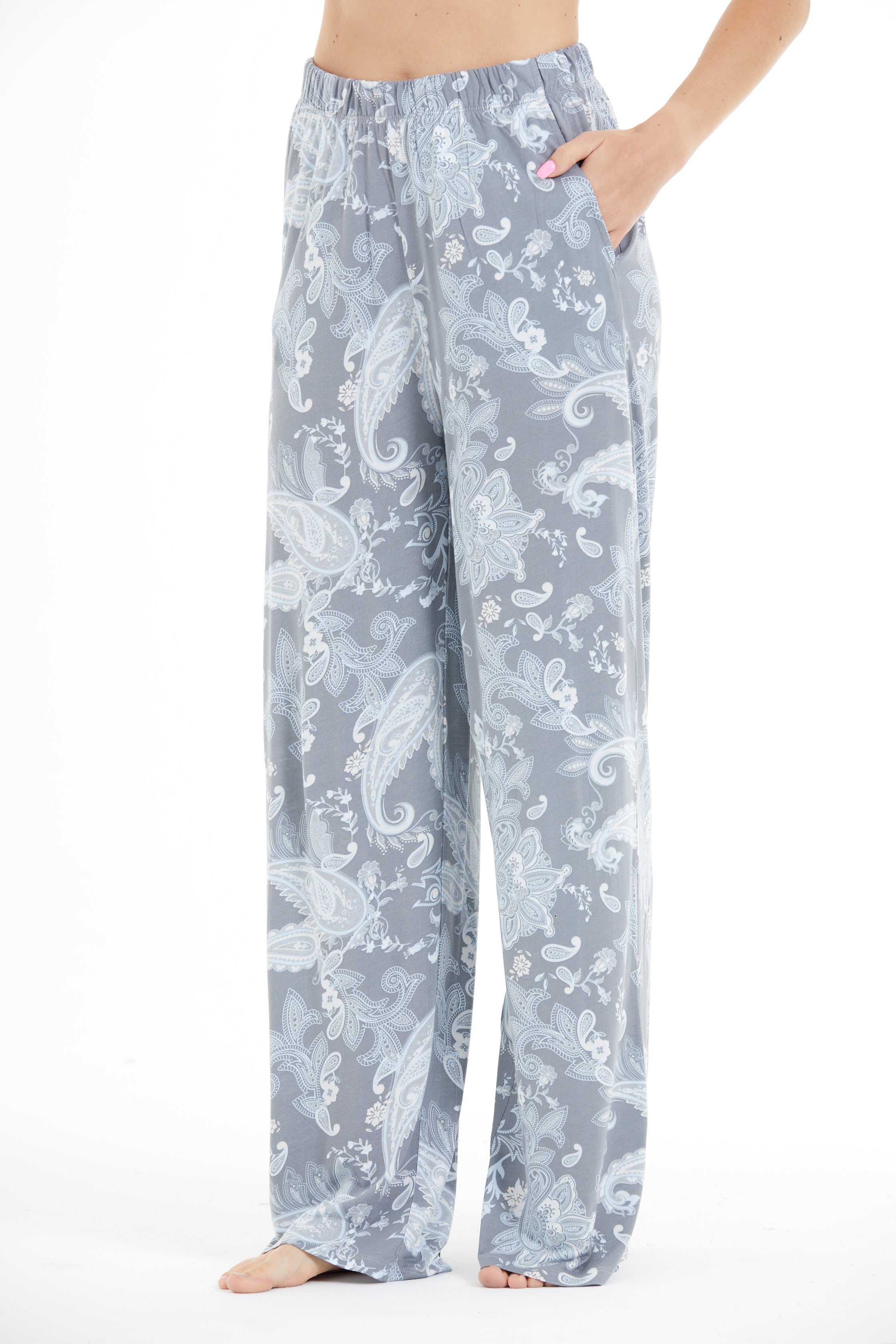 Comfortable Floral Print 100% Viscose Trousers LLC-0011 V4