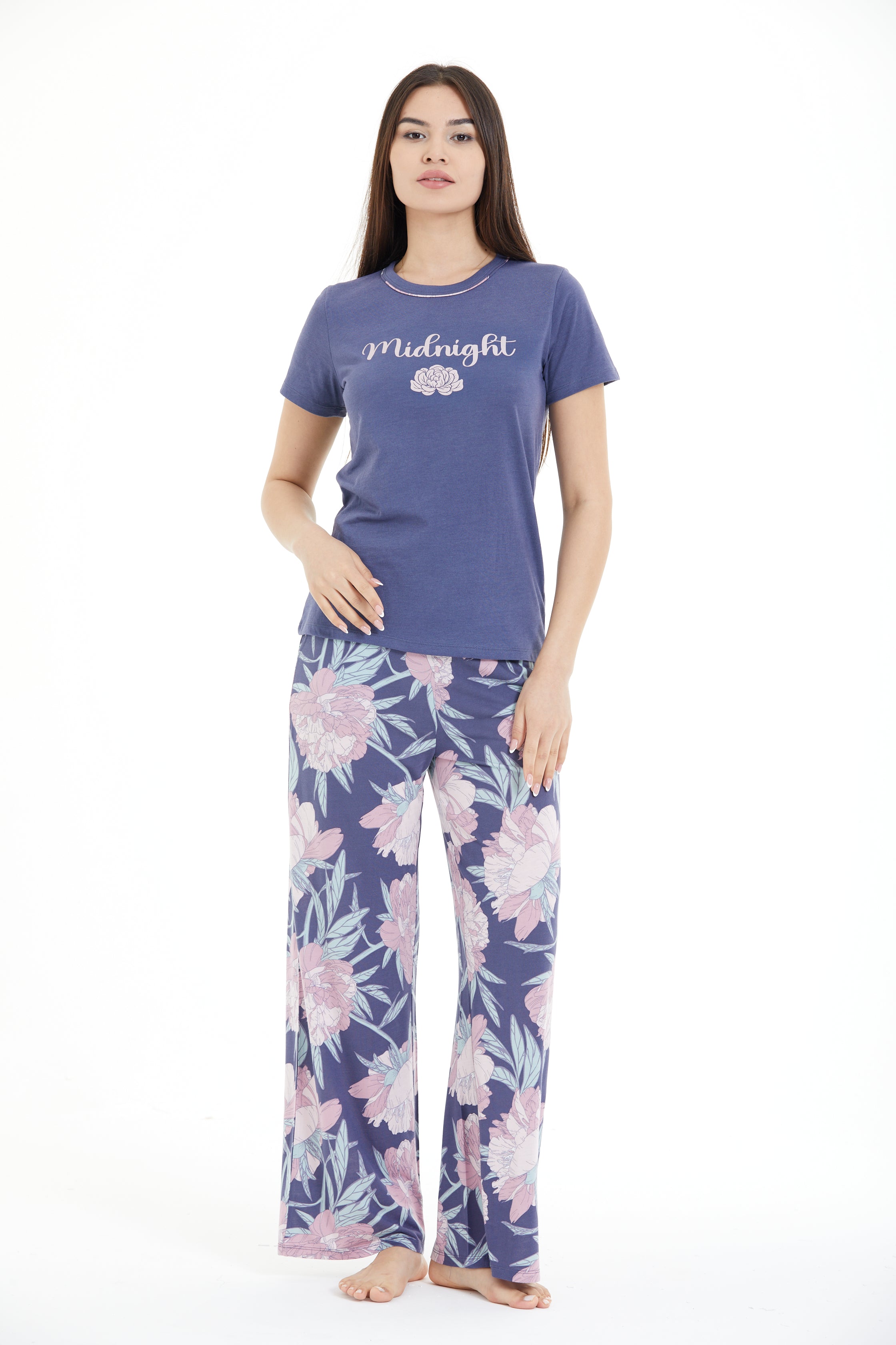 Çiçek Desenli %100 Viscon Pijama Takım LLC-0009 V5