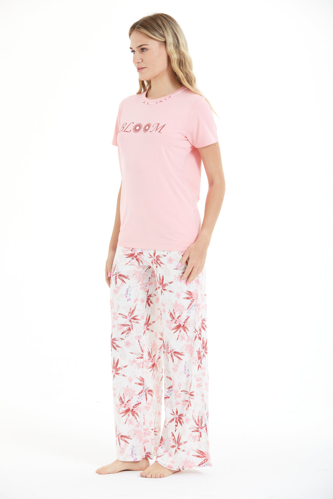 Çiçek Desenli %100 Viscon Pijama Takım LLC-0009 V6