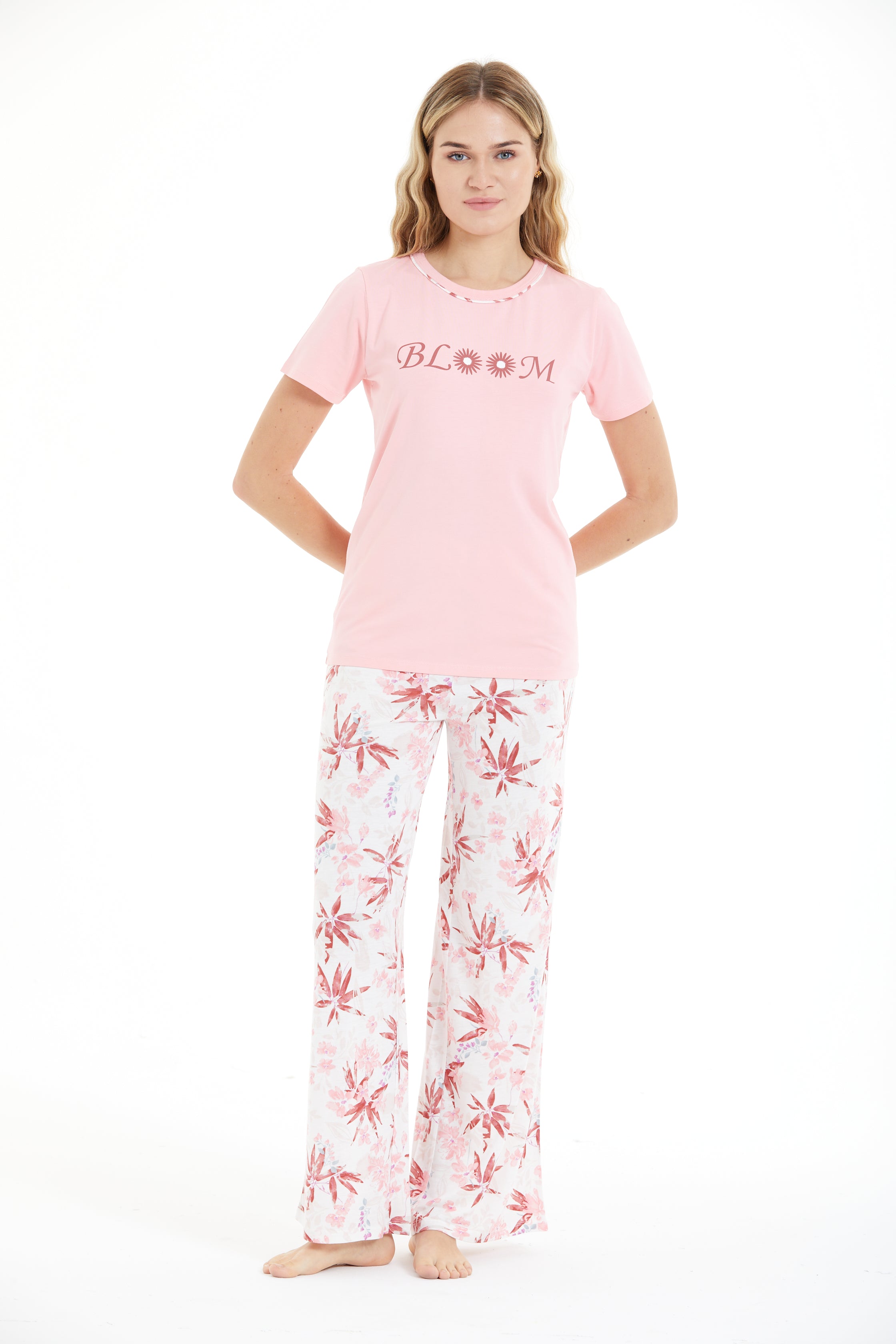 Çiçek Desenli %100 Viscon Pijama Takım LLC-0009 V6