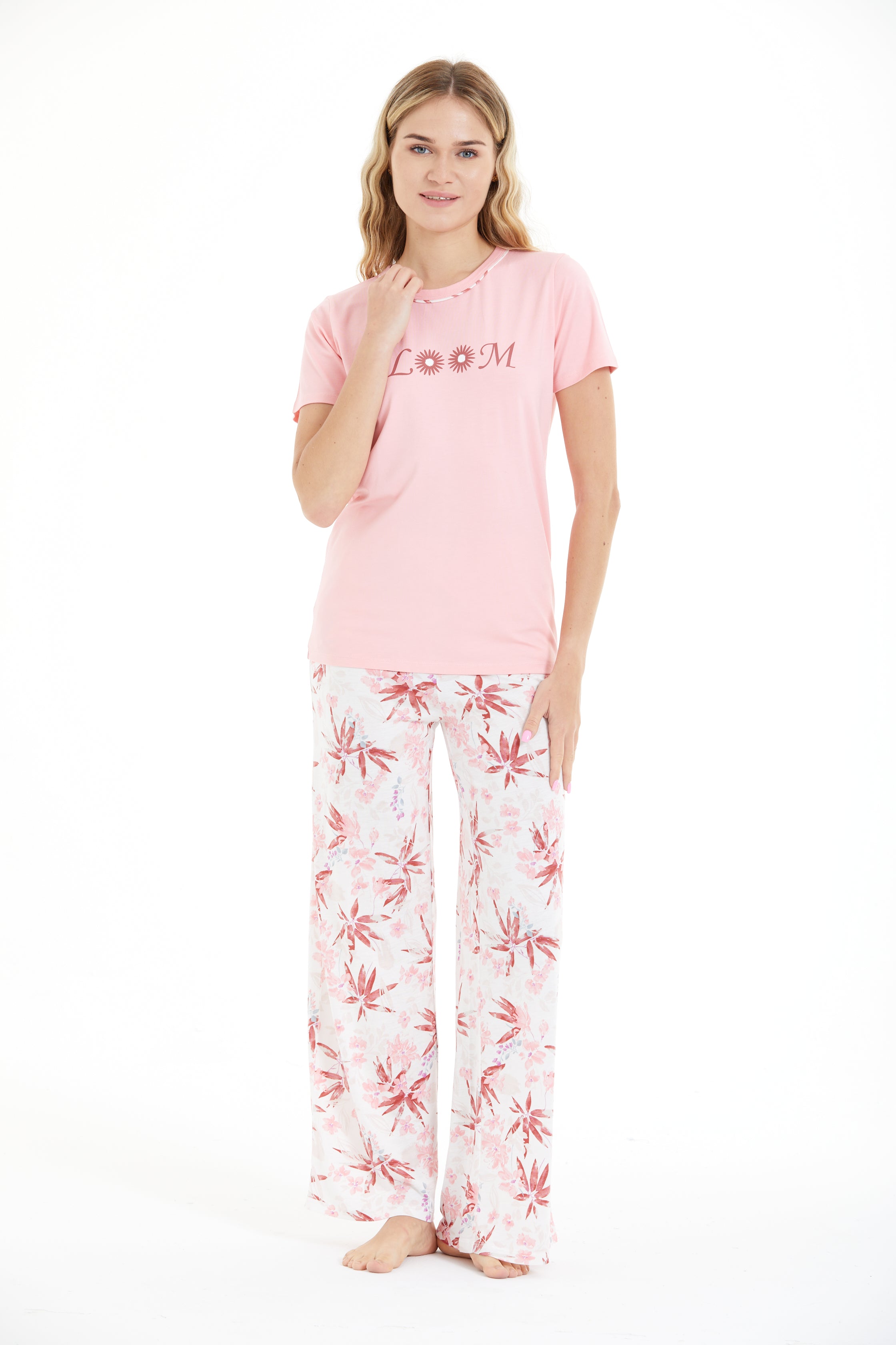 Çiçek Desenli %100 Viscon Pijama Takım LLC-0009 V6