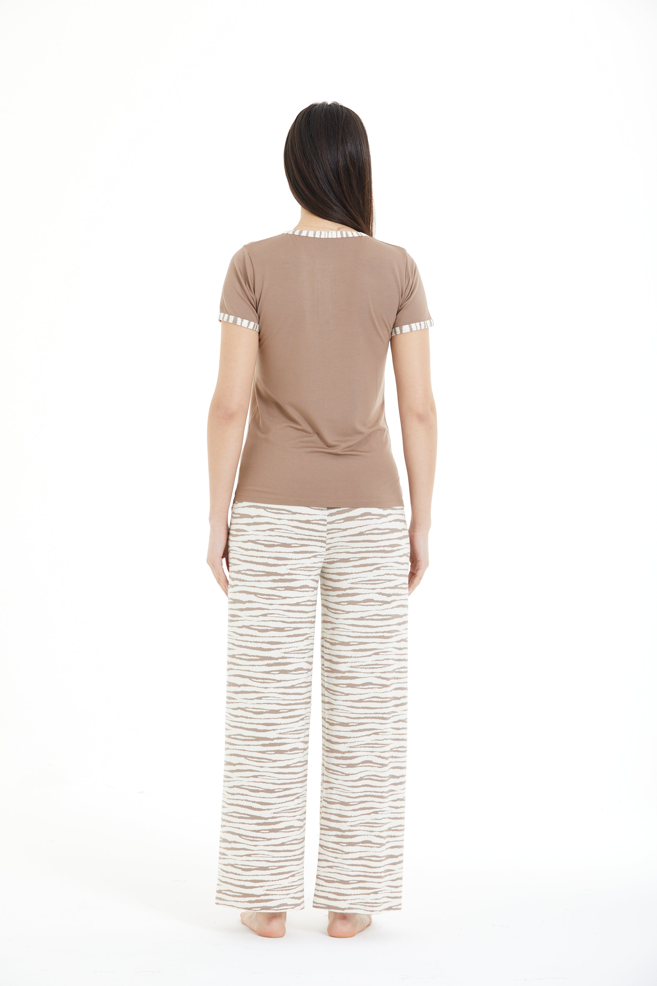 Zebra Desenli Düğmeli Pijama Takım LLC-0017