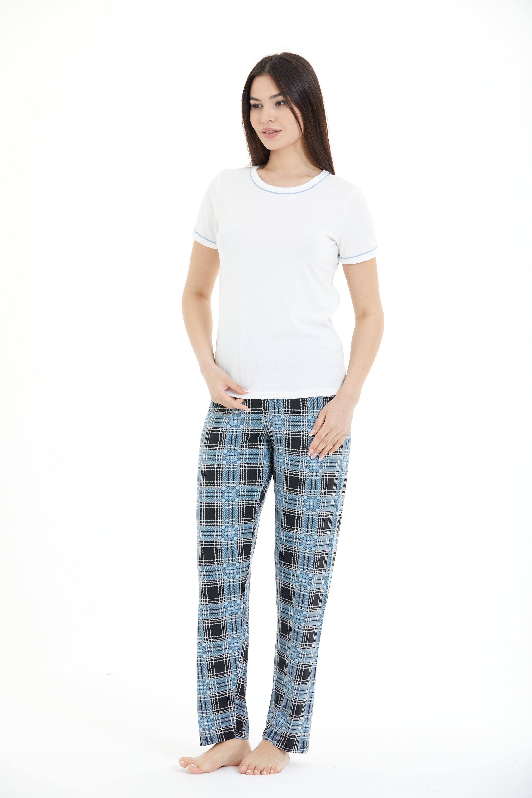 Ekose Desenli Pijama Takımı LLC-0015