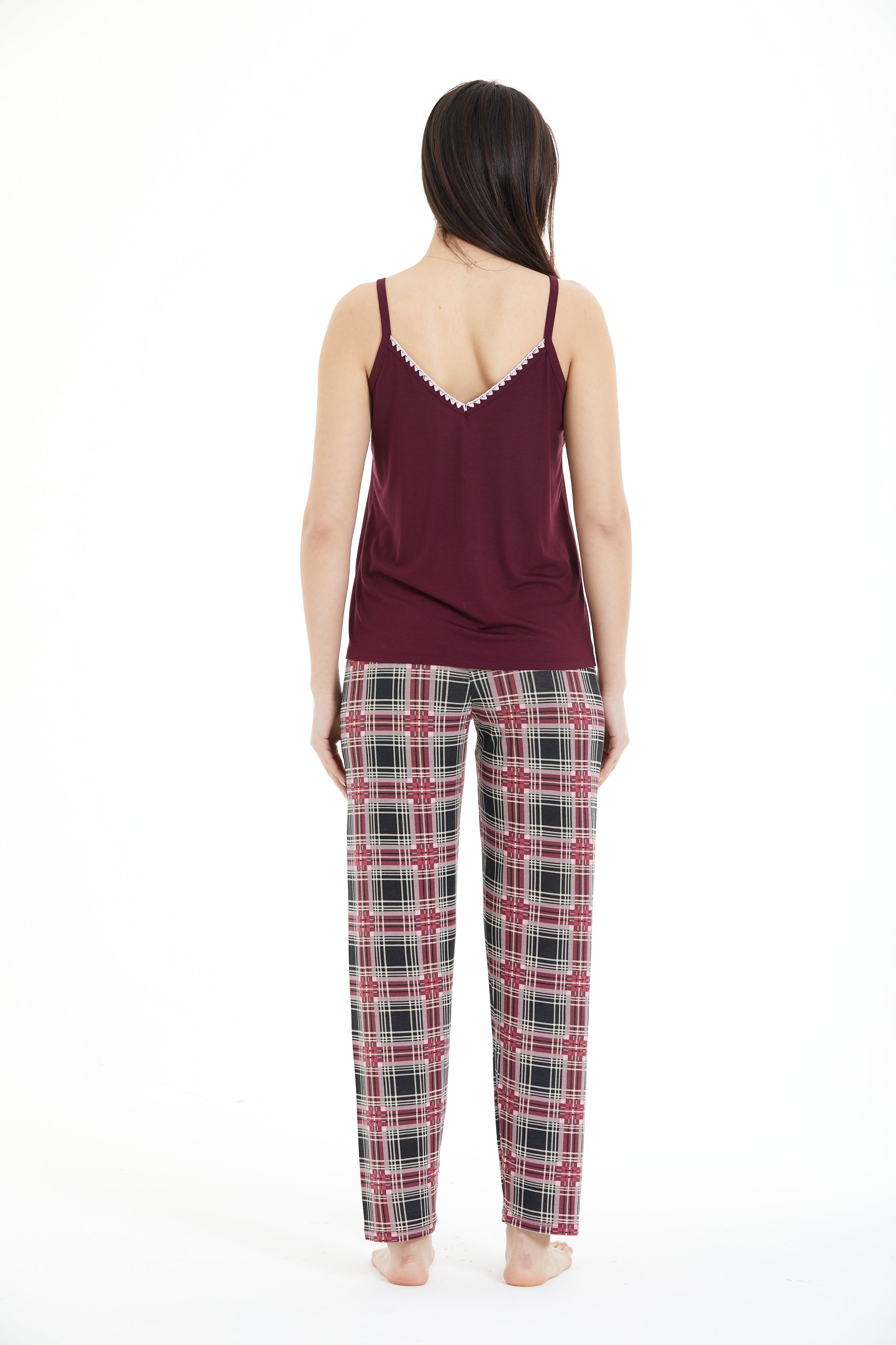 Çoban Dikiş Detaylı Ekose Pijama Takımı LLC-0014